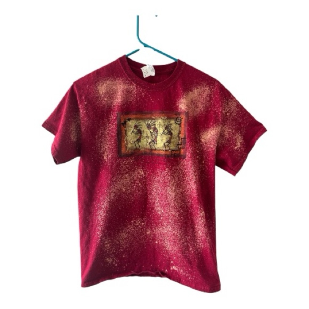 Gildan Bleach Splatter Graphic Tee Size M Red Distressed Style Shirt